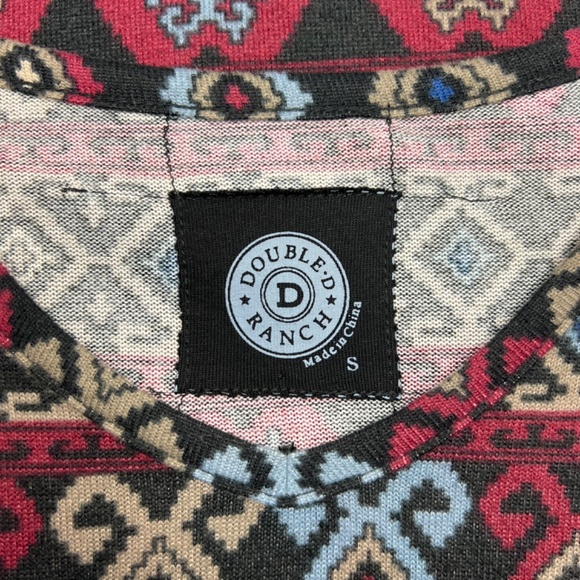 Double D Ranch Aztec Fringe Western Poncho, Burgundy, Black - Picture 3 of 3